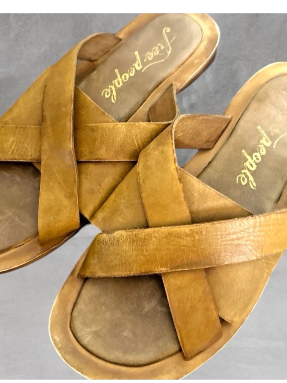 Free People Sandals Del Mar Slide Slip On Flat Criss Cross Brown Women's 39-8.5